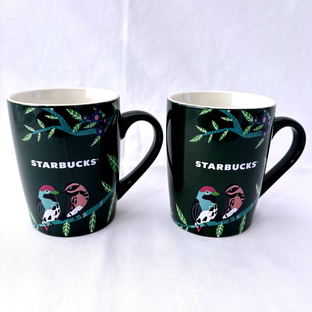2020 Starbucks Green Tropical Foliage and Birds Coffee Mug 10 Oz Set of 2